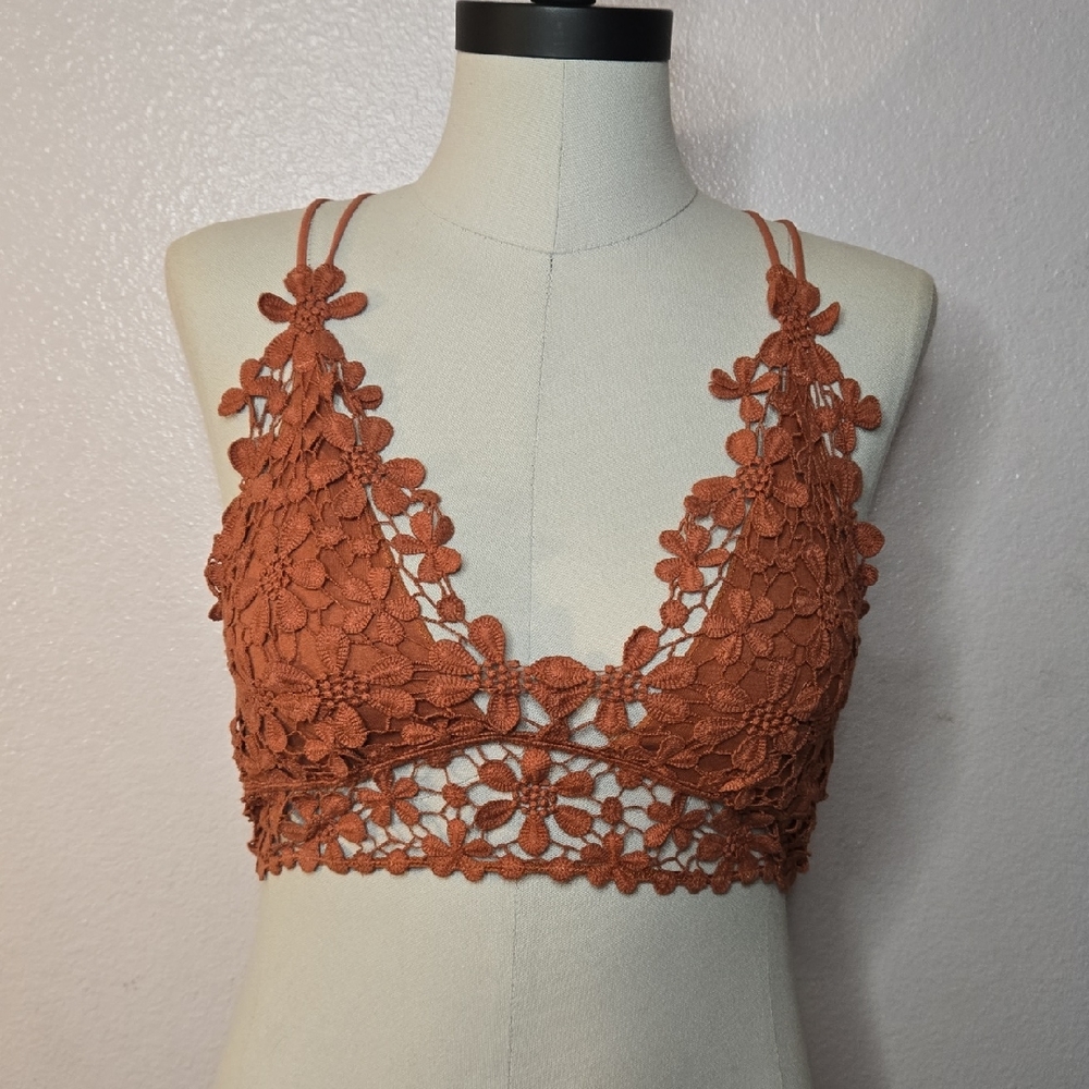Free People Rust Floral Lace Bralette